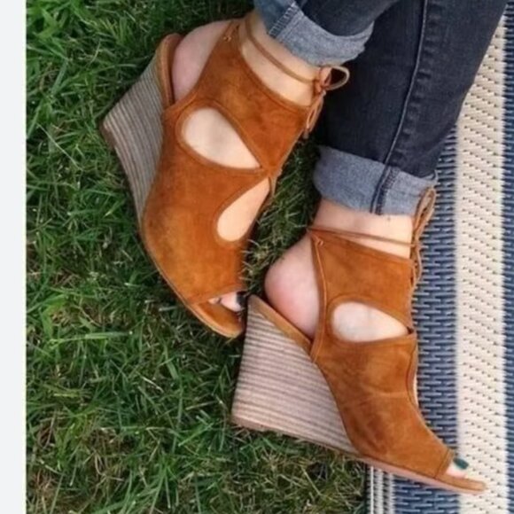 Aquazzura Sexy Thing Cognac Suede Wedge Sandals with box - Picture 5 of 8